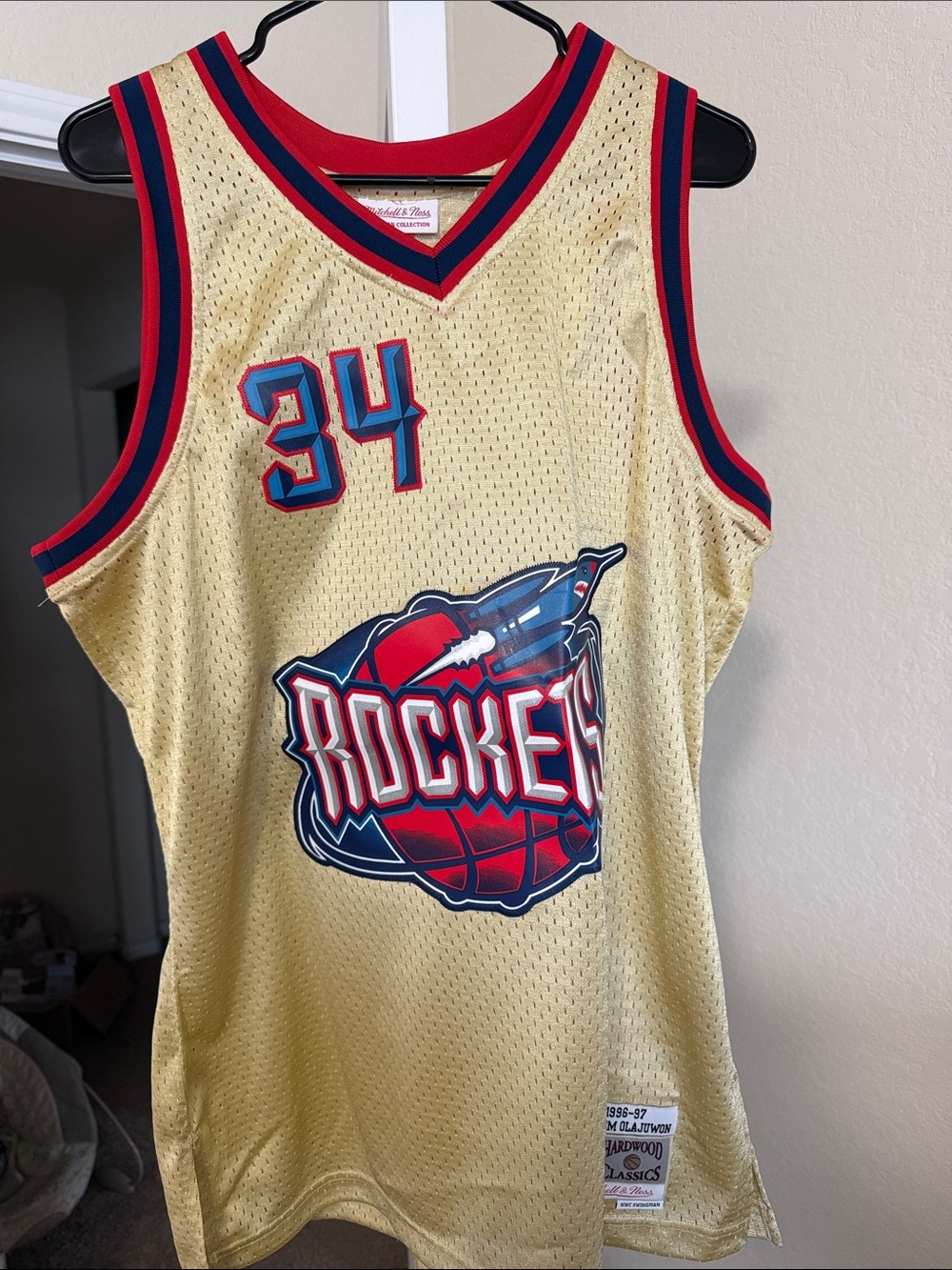 Mitchell & Ness Gold Houston Rockets #34 Retro Mesh Jersey
